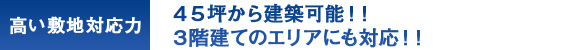 高い敷地対応力 45坪から建築可能!! 3階建てのエリアにも対応!!