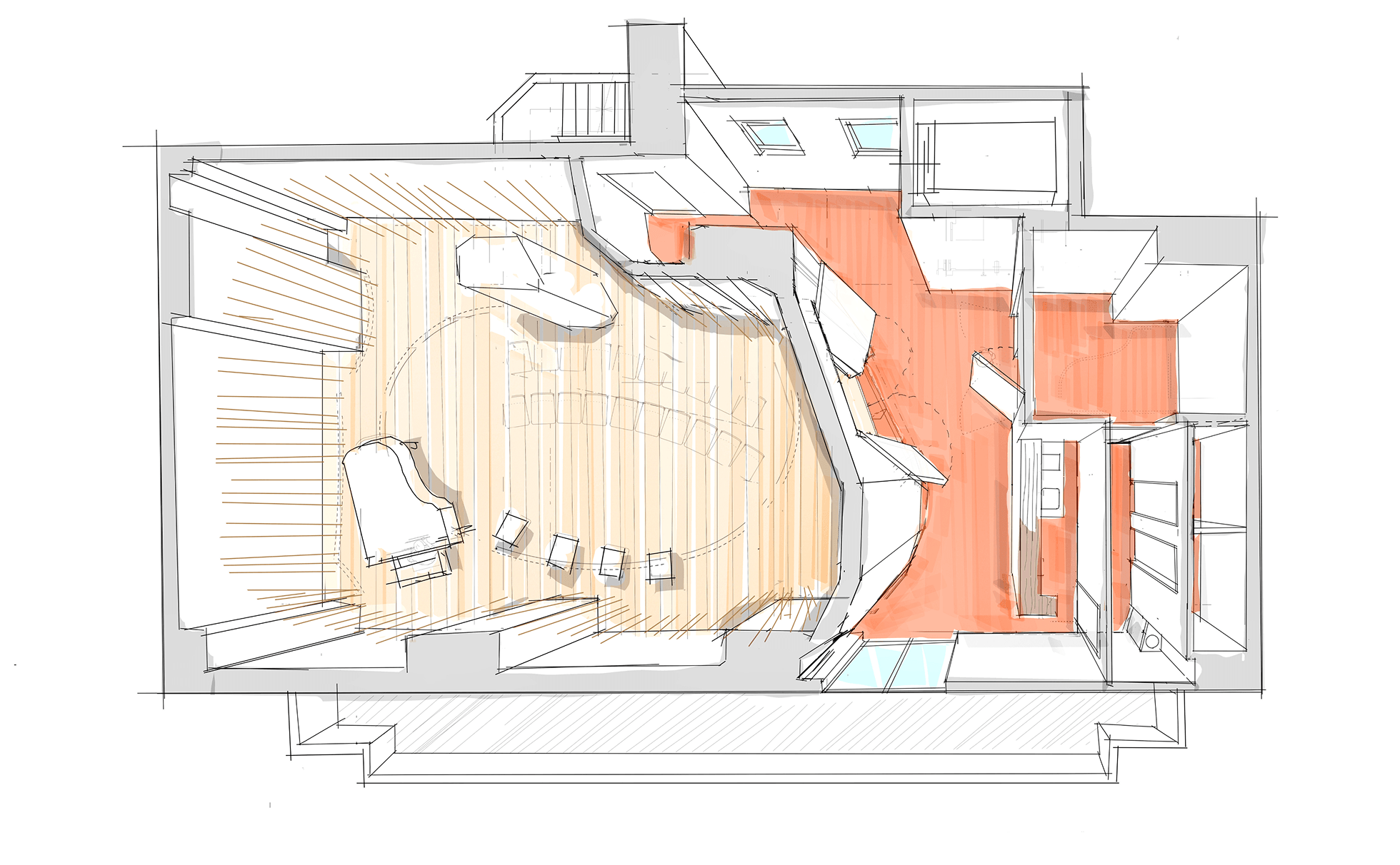 演奏と交流を両立する、回遊動線の設計
